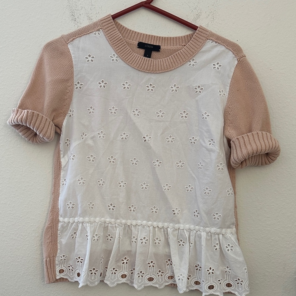 Elegant White and peach Eyelet Top